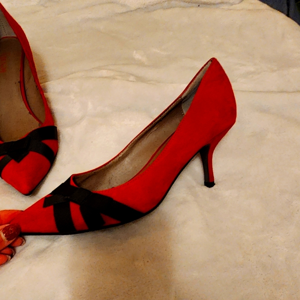 Red Suede Kitten Heels